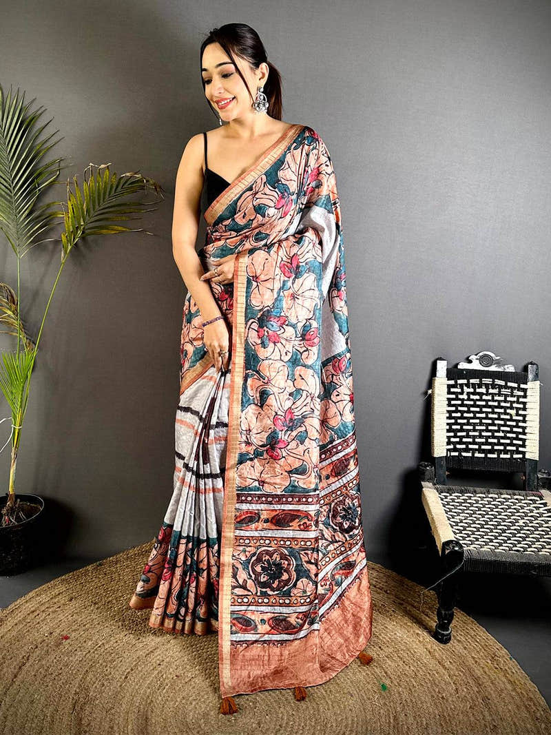 Radiant Ghicha Tussar Digital Art Saree