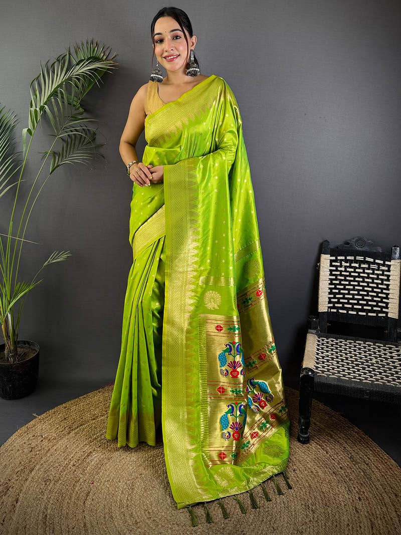 Green Dual Tone Zari Banarasi Paithani Saree