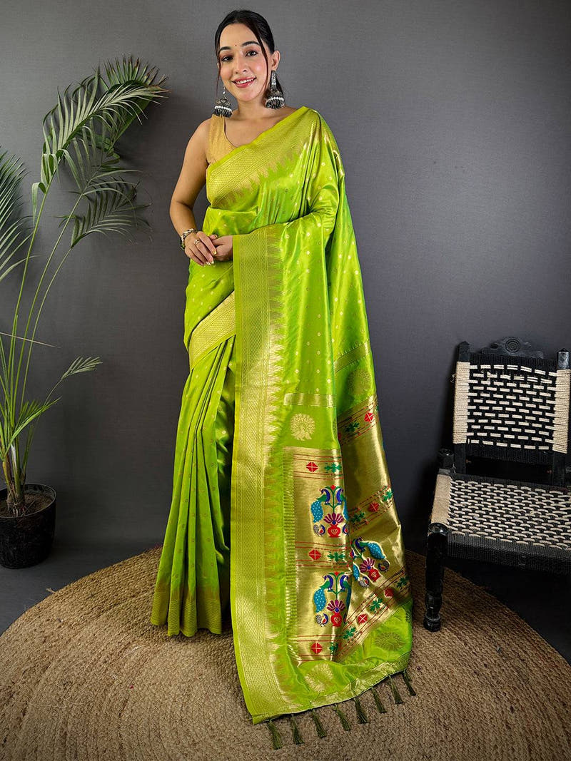 Green Dual Tone Zari Banarasi Paithani Saree