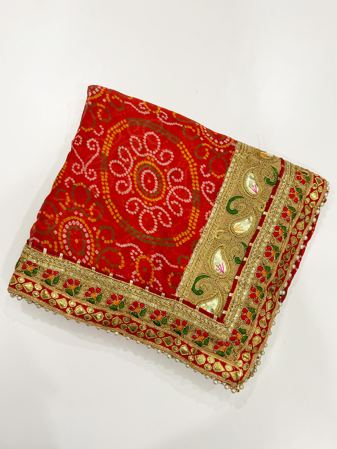 Designer Foil Work Bandhej Print Saree