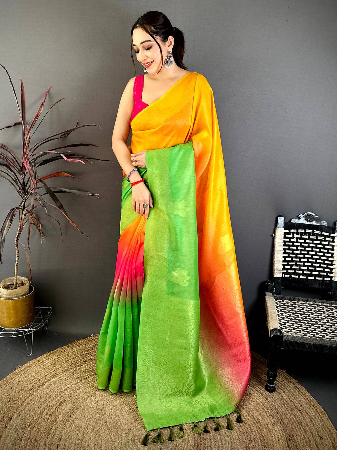 Royal Slub 4D Print Pallu Saree