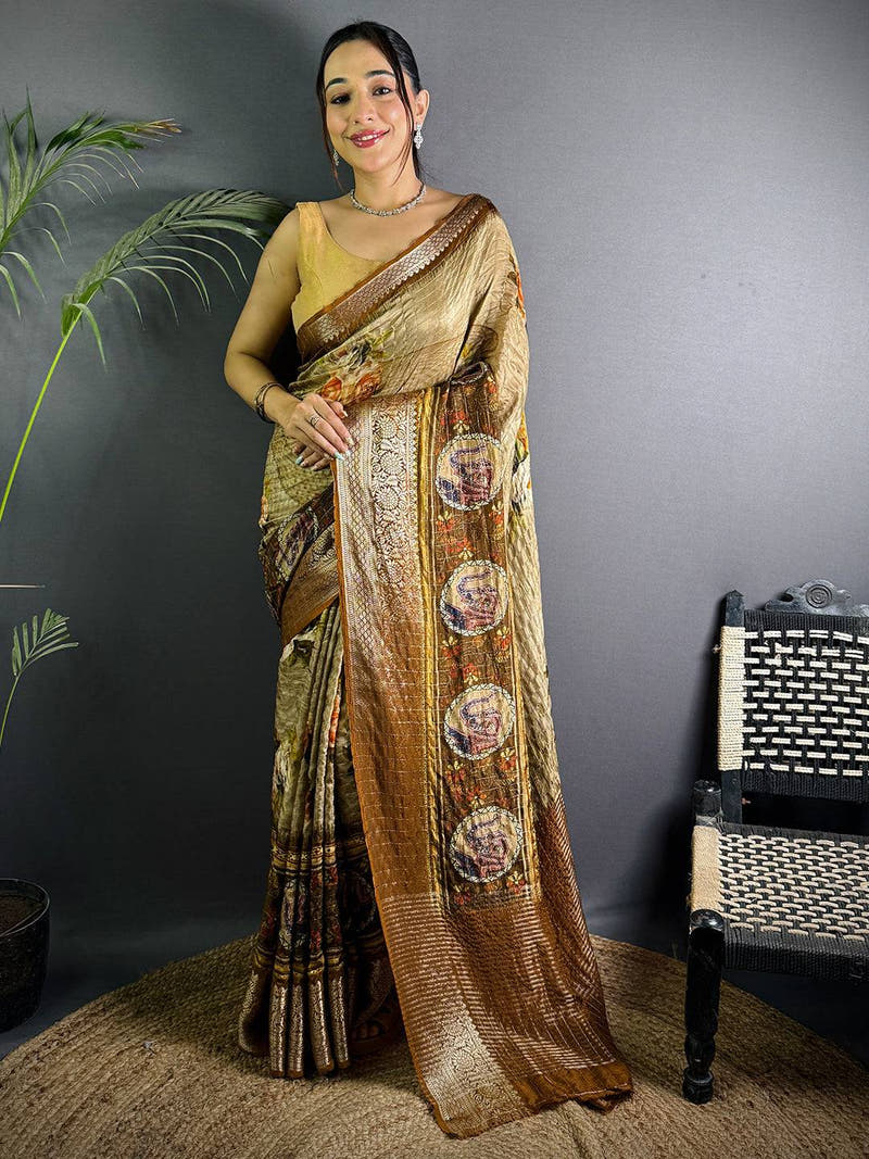 Beige Pure Viscose Digital Print Saree