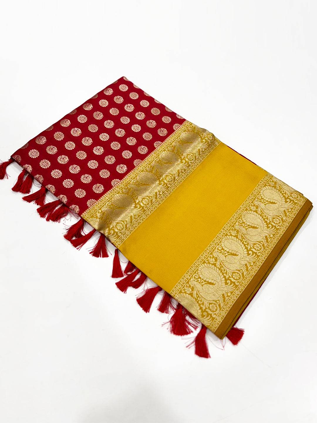 Red Banarasi Silver Buttas Zari Weaving Saree