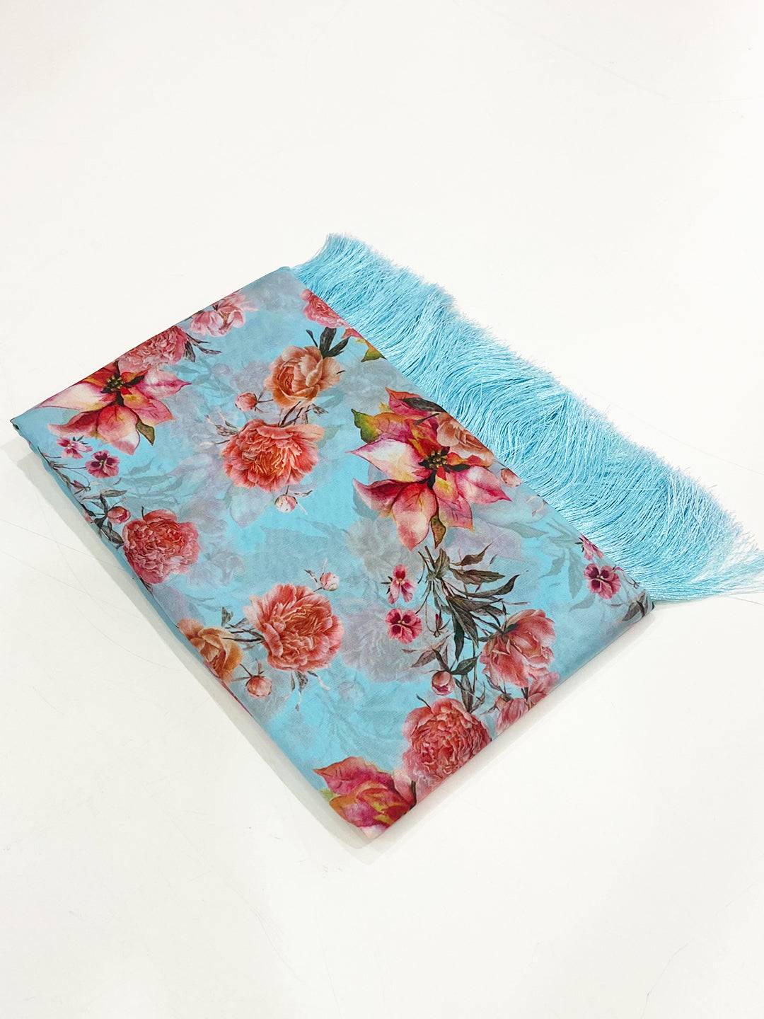 Sky Blue Floral Tebi Silk Saree