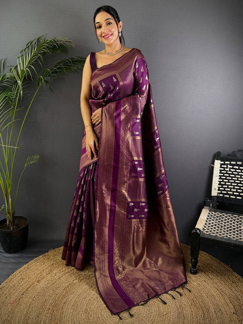 Regal Wine Banarasi Katan Silk Saree