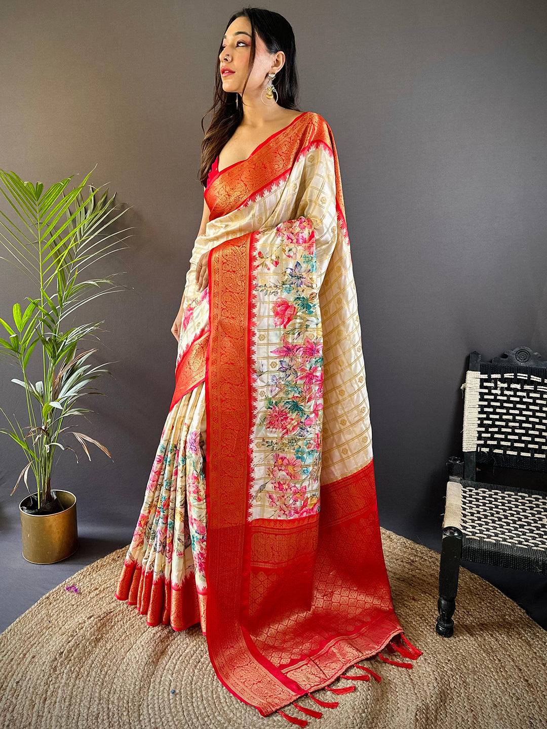 Red Floral Bloom Kovai Rettapet Saree