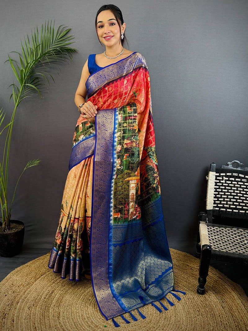 Radiant Banarasi Kalamkari Printed Saree