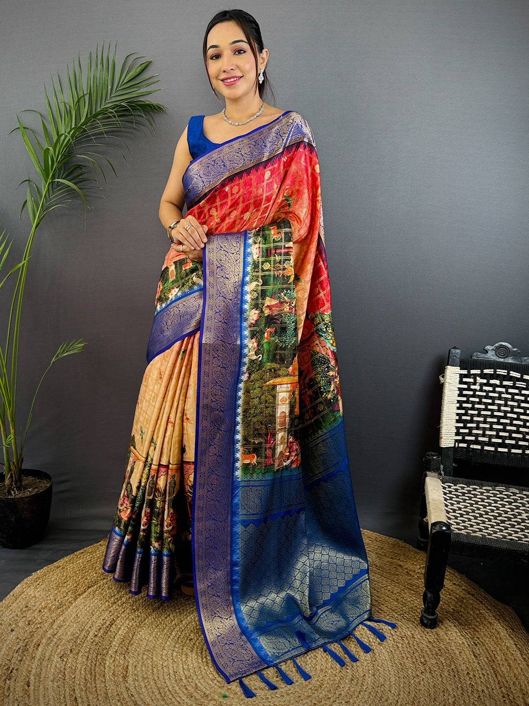 Radiant Banarasi Kalamkari Printed Saree