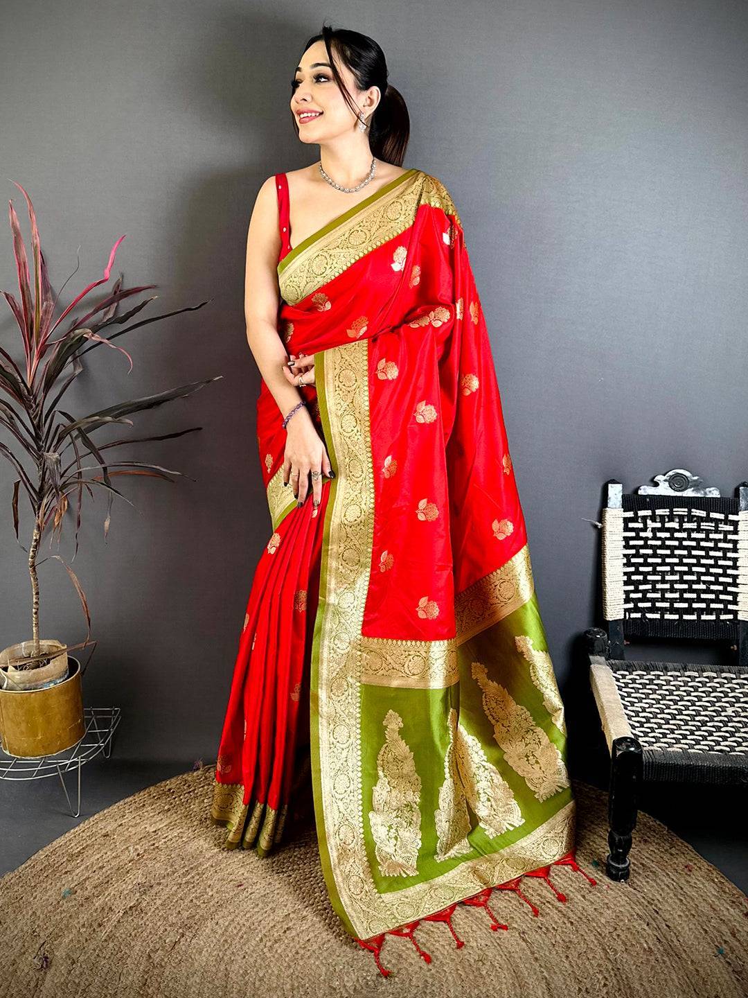 Royal Red Soft Silk Gadwal Saree