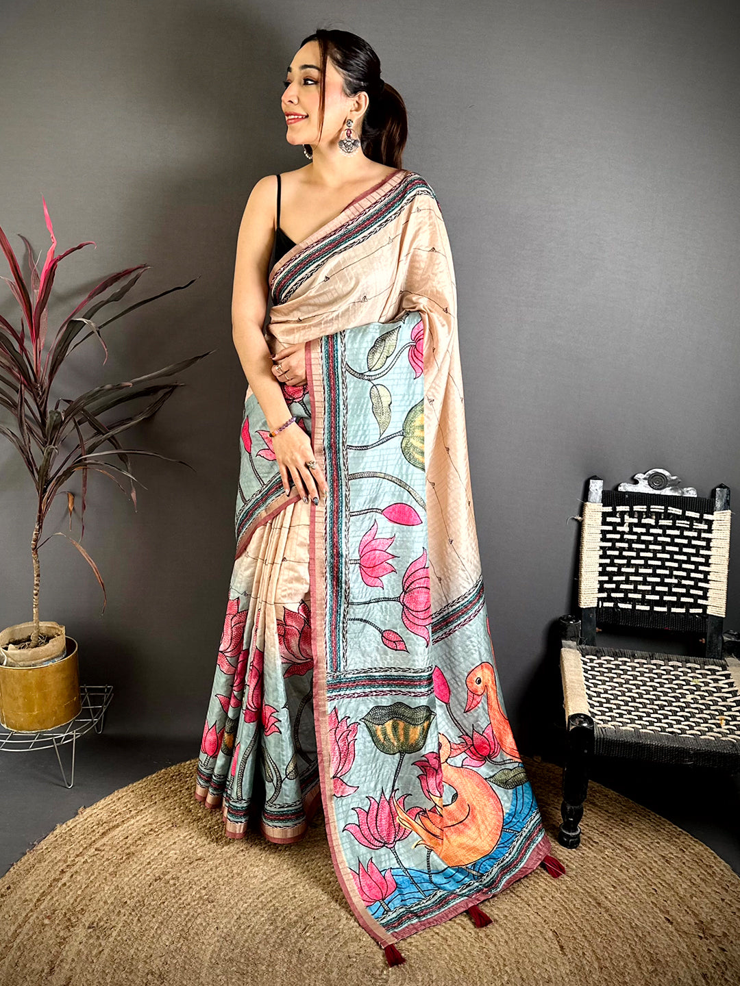 Royal Madhubani Katha Effect Tussar Saree