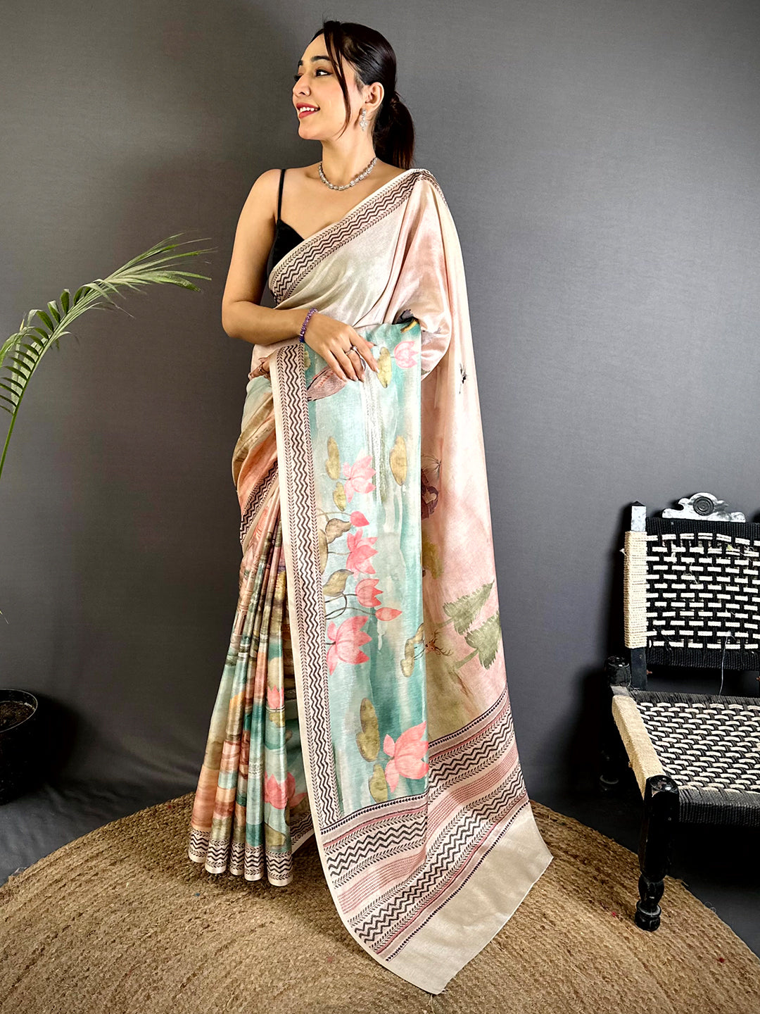 Regal Water Theme Floral Tussar Saree