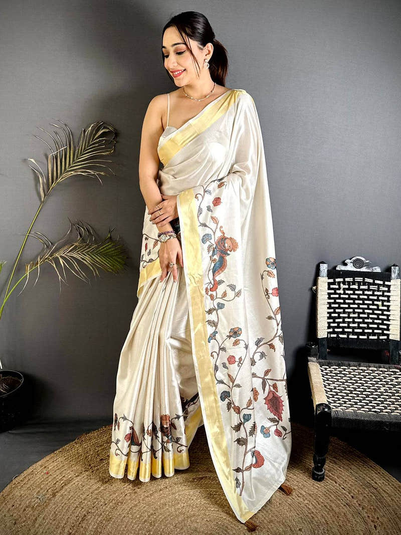 Traditional Pen Kalamkari Khadi Silk Saree