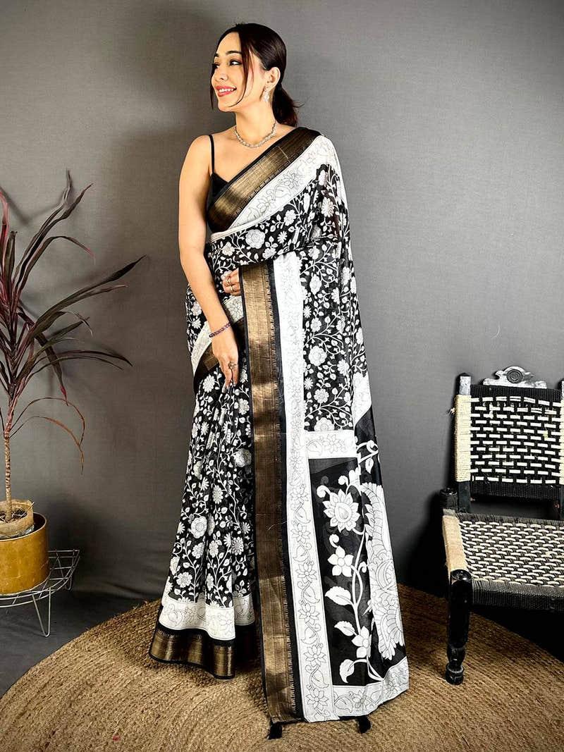 Classic Pen Kalamkari Dola Silk Saree