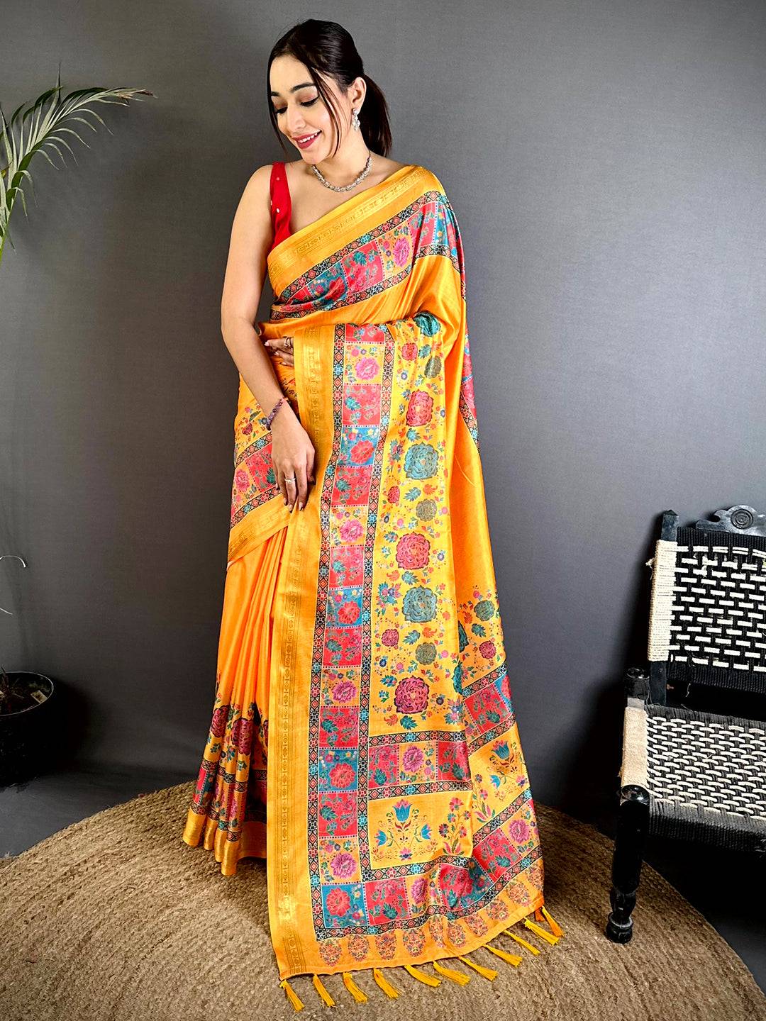 Graceful Kashmiri Print Soft Silk Saree