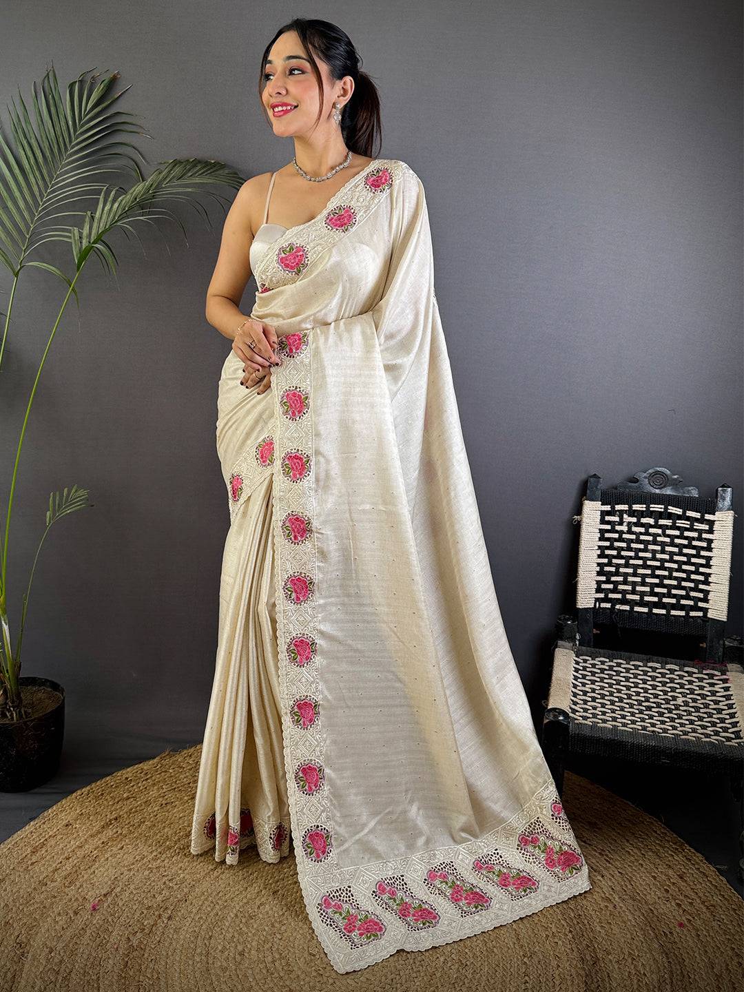 Elegant Embers Rose Stitch Saree