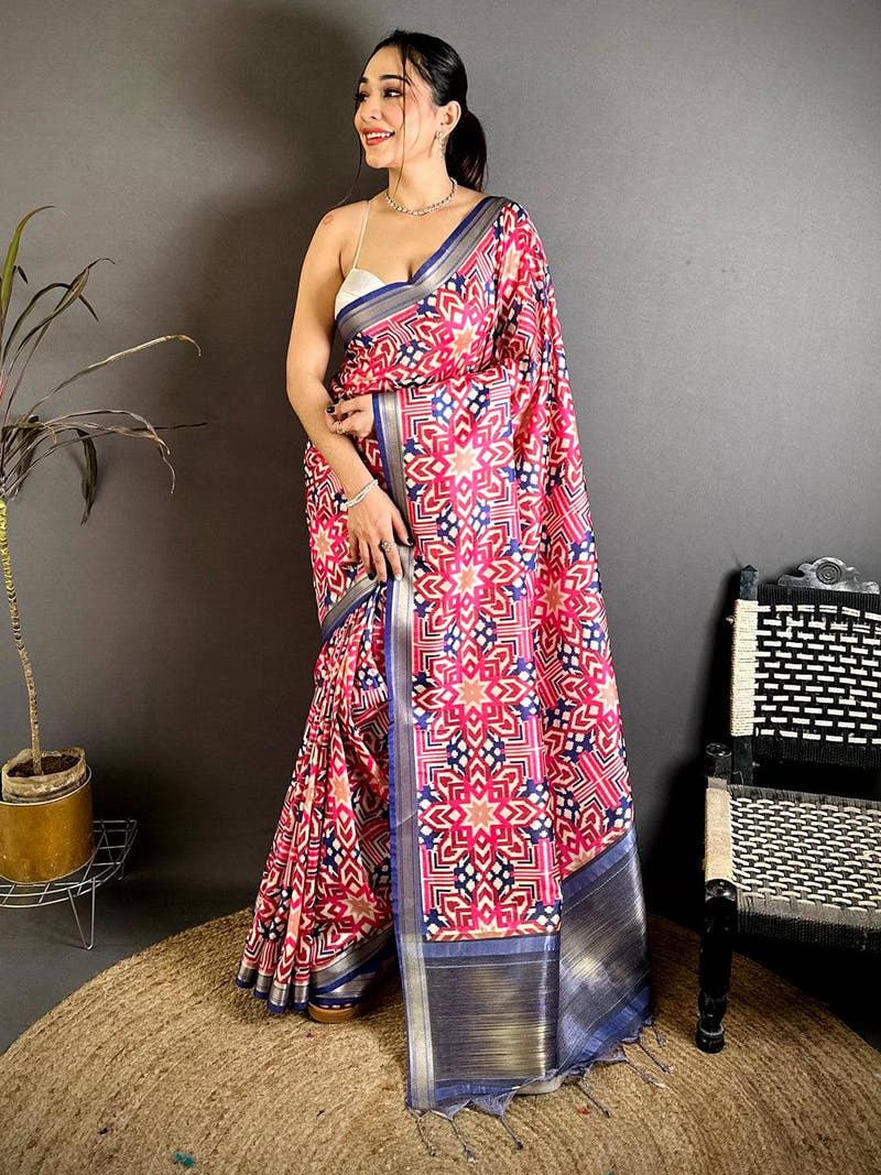 Artisan Gold Lakda Patta Kalamkari Saree
