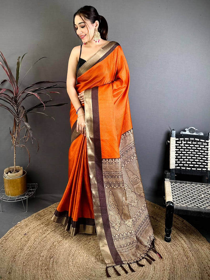 Royal Dusty Tone Tussar Zari Chex Saree