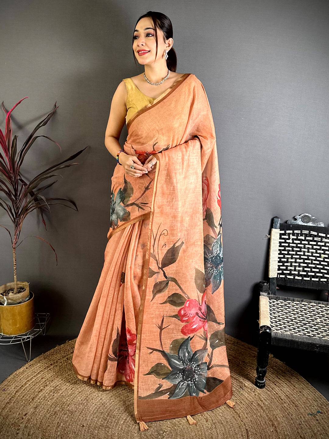 Opulent Kalamkari Linen Chanderi Saree