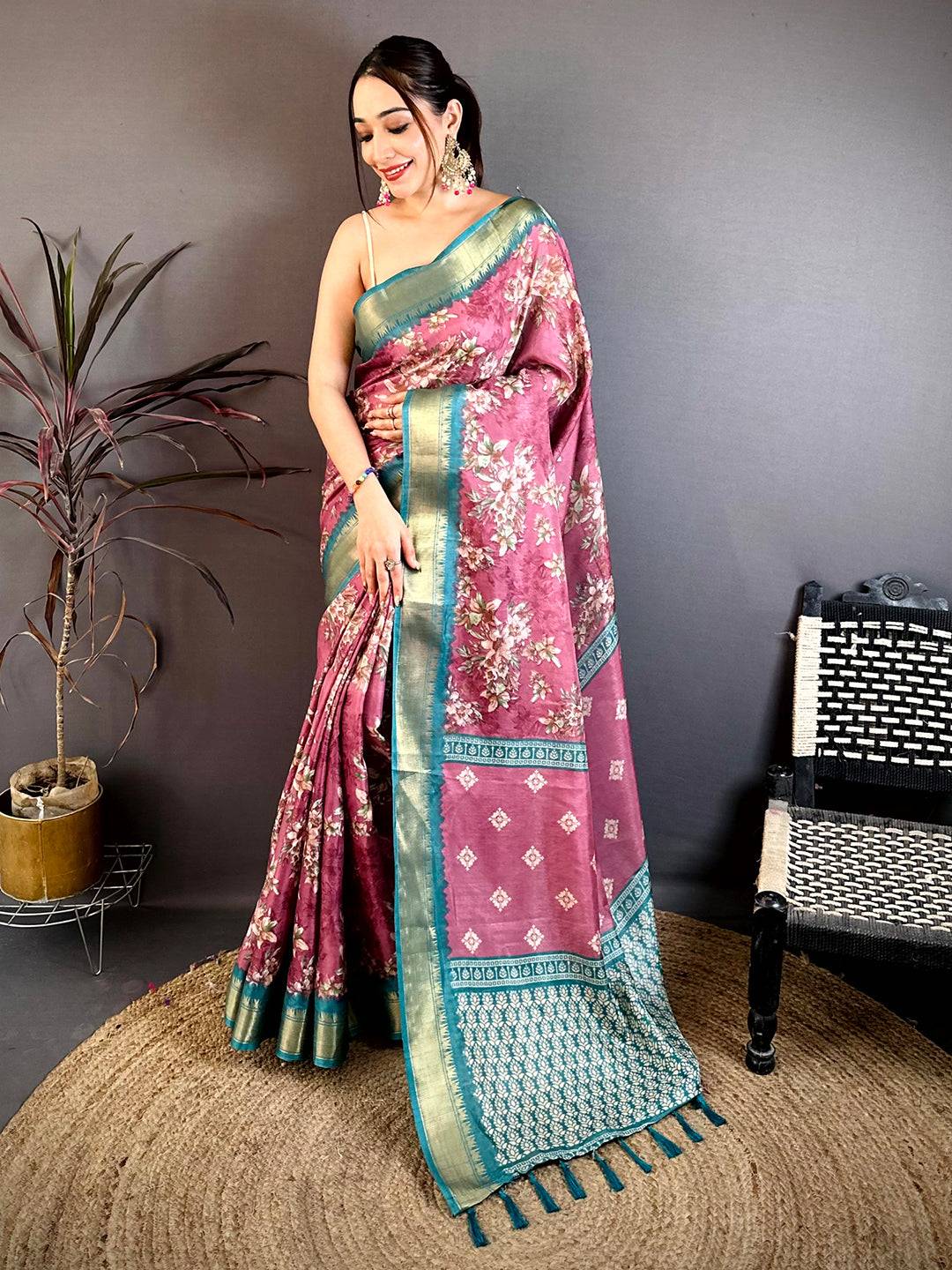 Regal Floral Printed Soft Dola Saree
