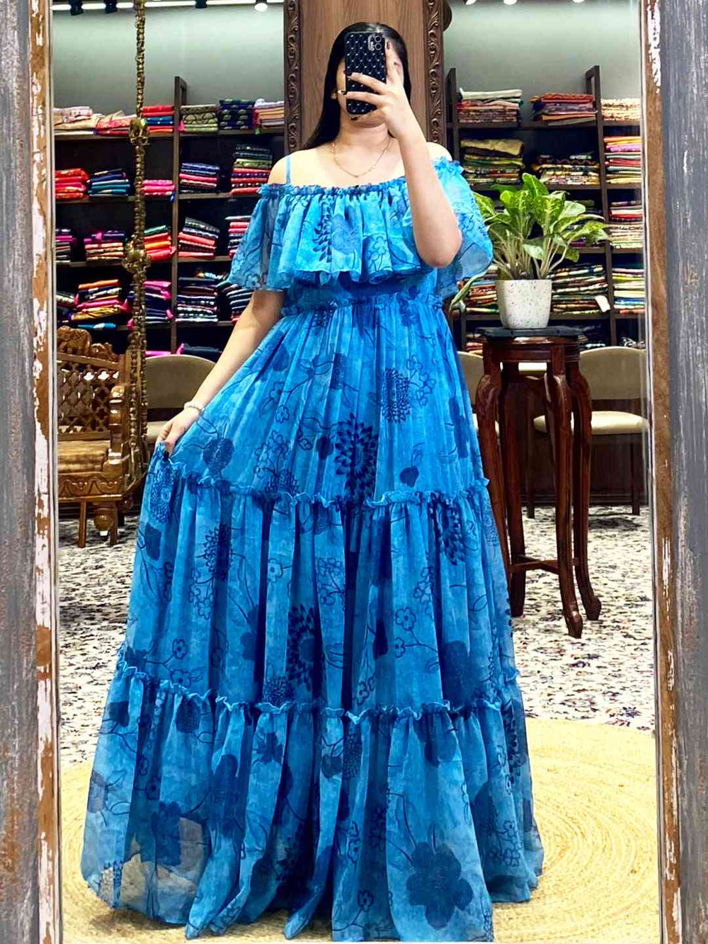 Blue Georgette Floral Print Dress
