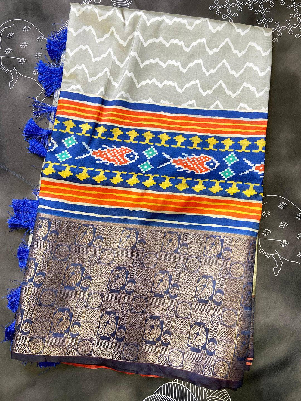 Grey Geometric Silk Saree