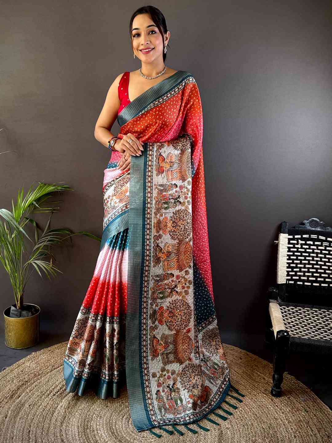 Radiant Silk Blend Bandhani Print Saree