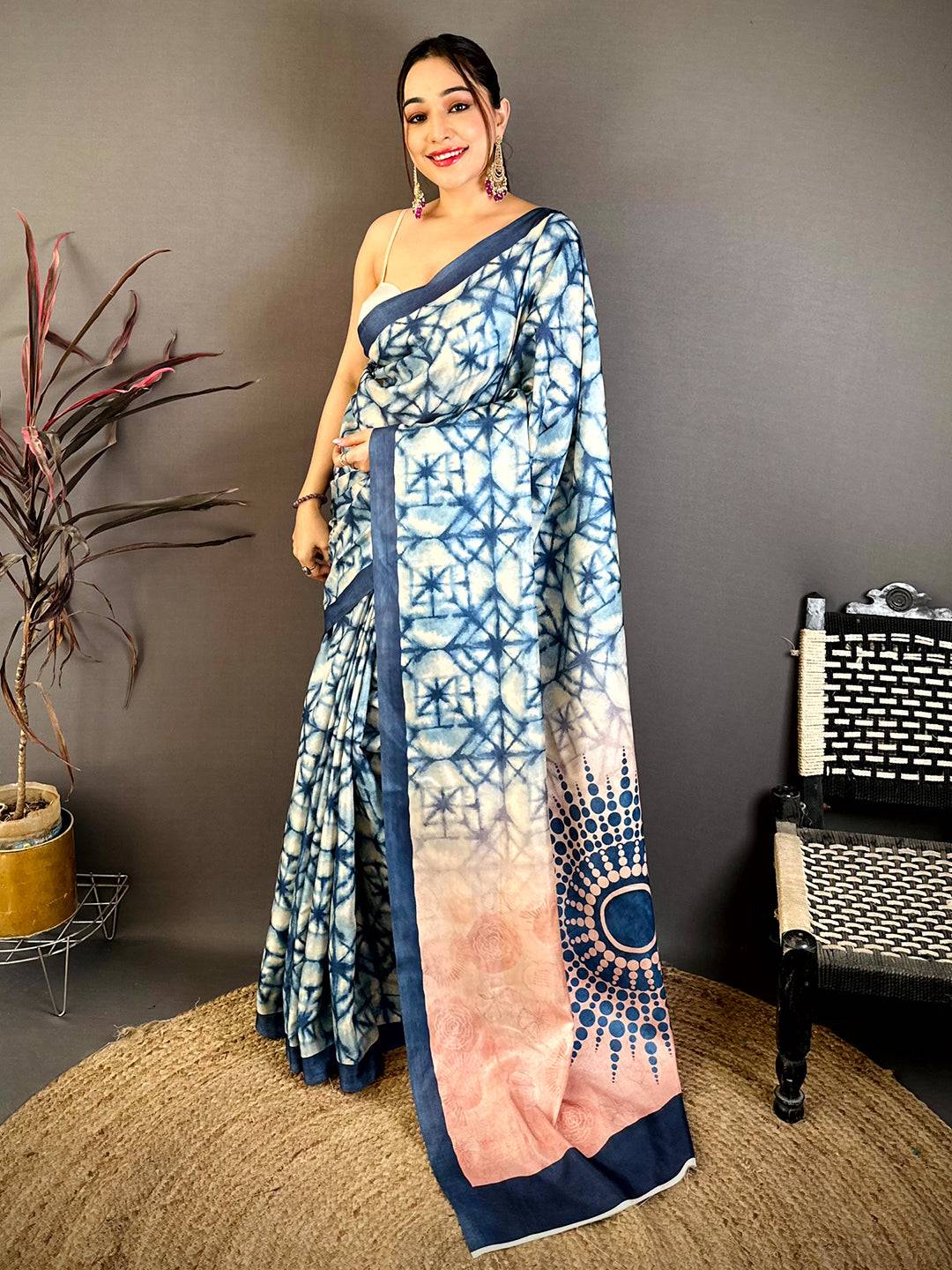 Elegant Shibori Print Tussar Saree