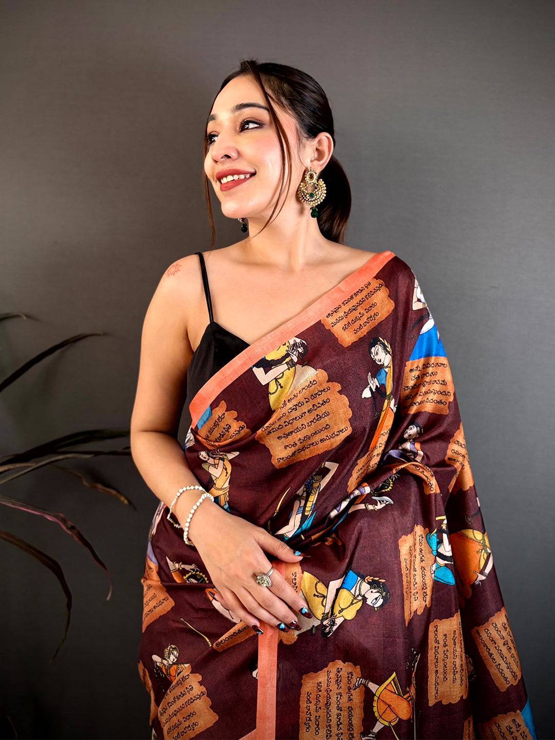 Artistic Mudra Print Tussar Saree