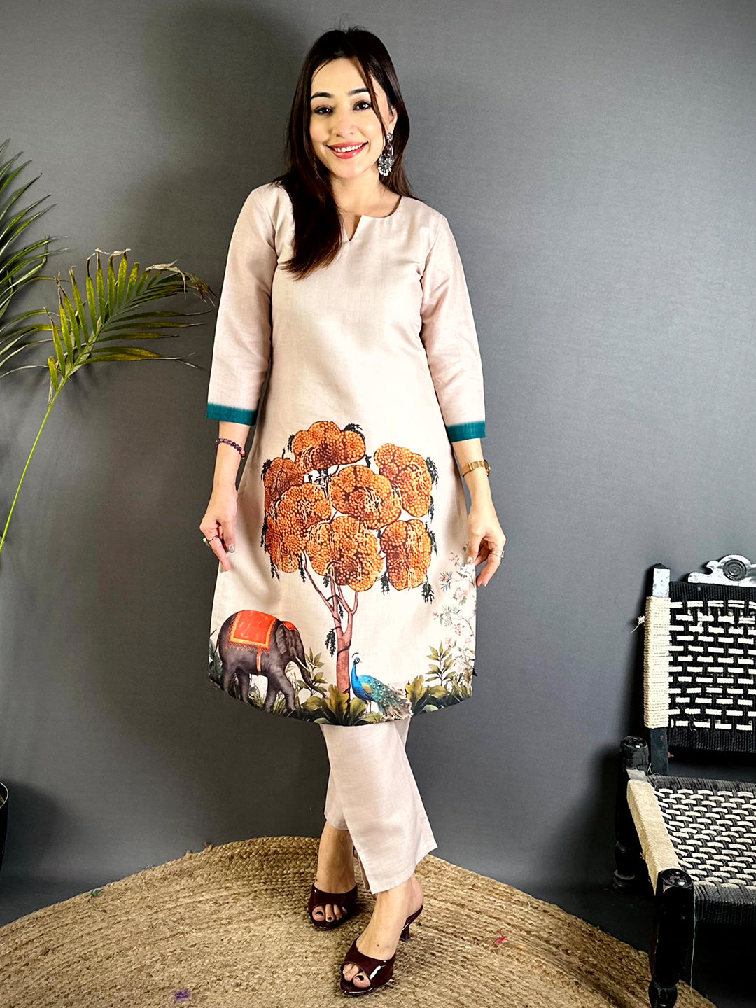 Kalamkari V Slit Round Mul Kurti