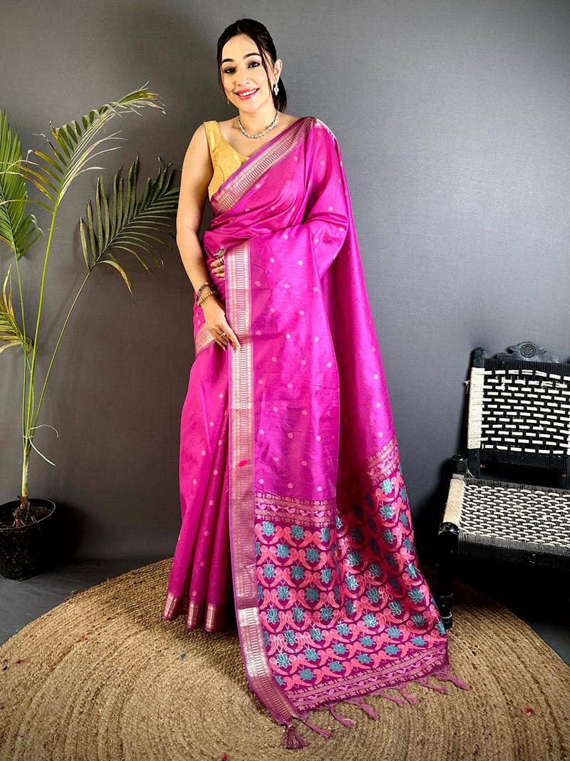 Pink Minakari Paithani Raw Silk Saree