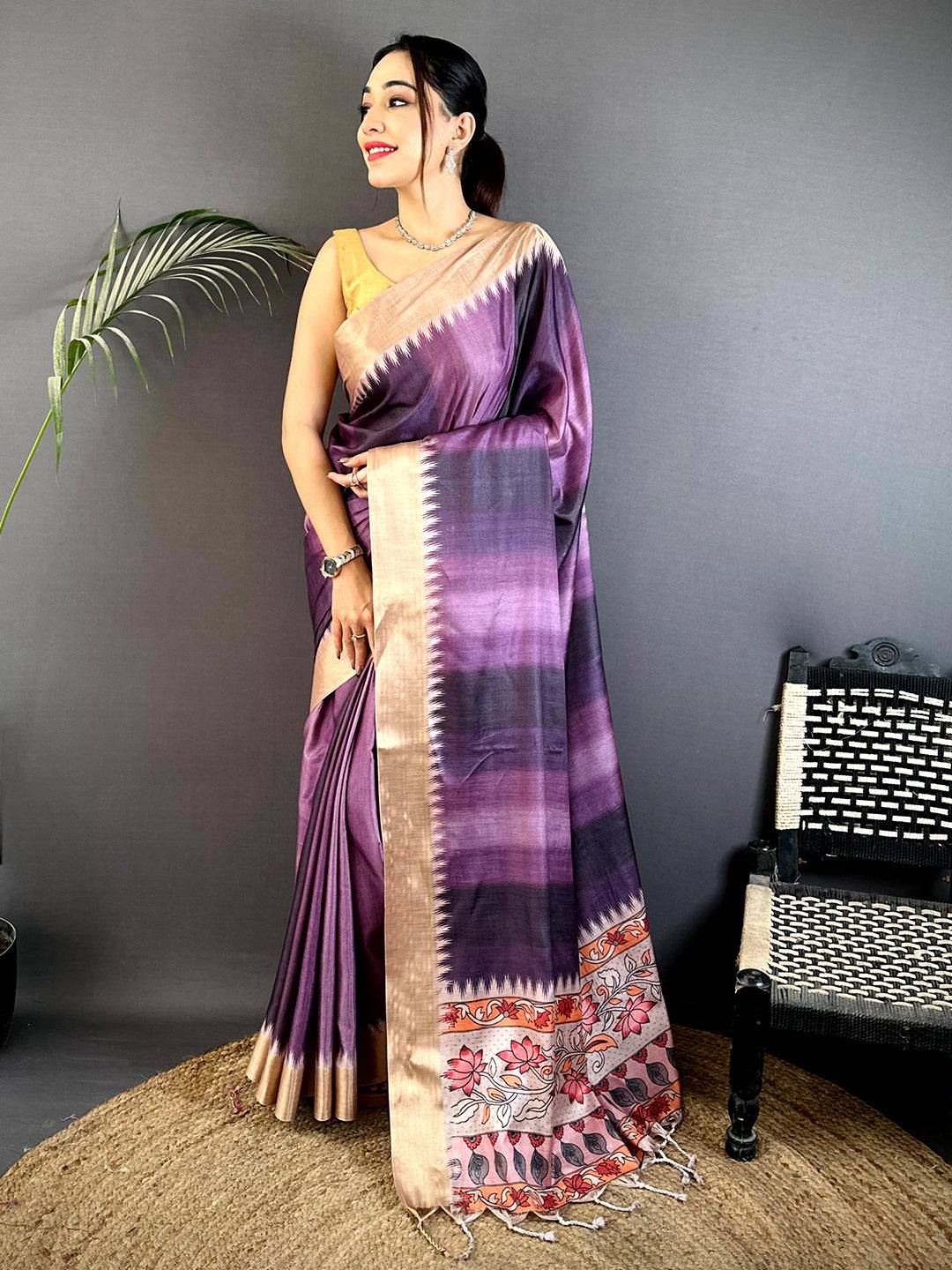 Radiant Linen Kalamkari Pallu Saree