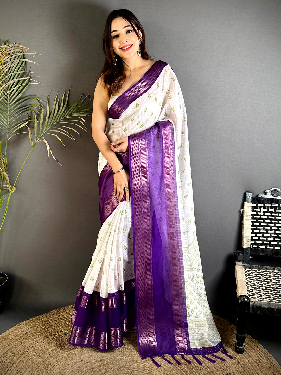 Wine Marshmallow Ikkat Butti Saree