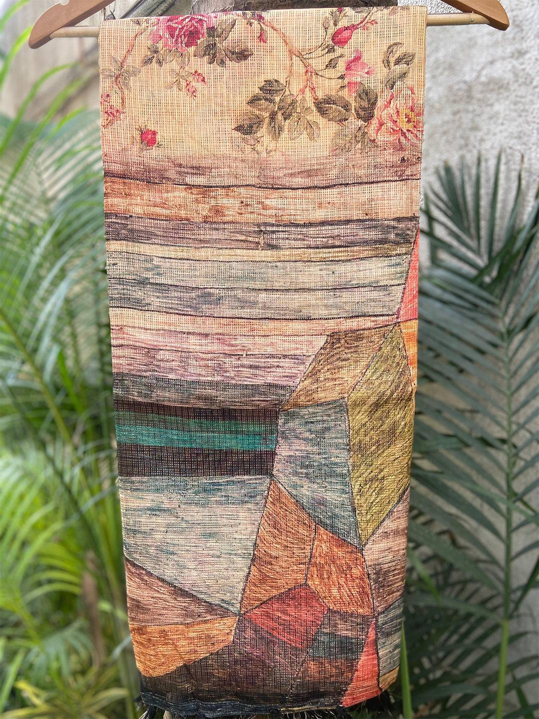 Cream Kota Doriya Silk Saree With Flower & abstect Prints