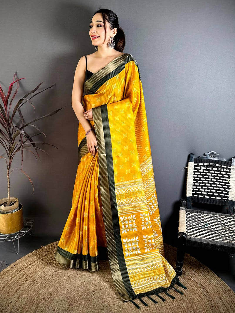 Vibrant Tussar Black Zari Weave Saree