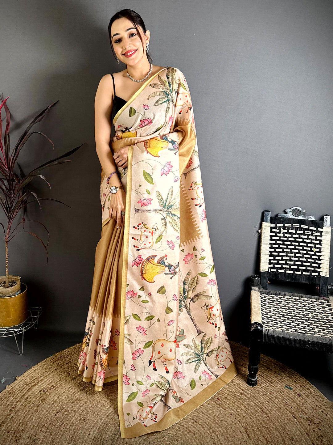 Vibrant Pichwai Border Semi Tussar Saree