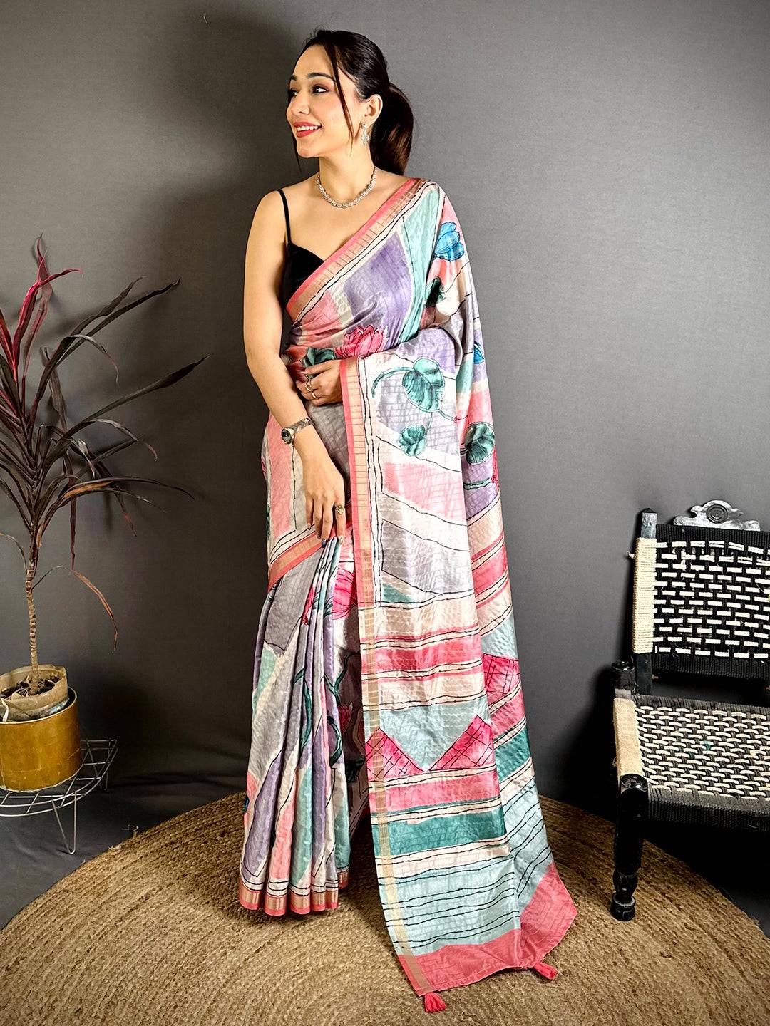 Digital Kalamkari Classic Tussar Saree