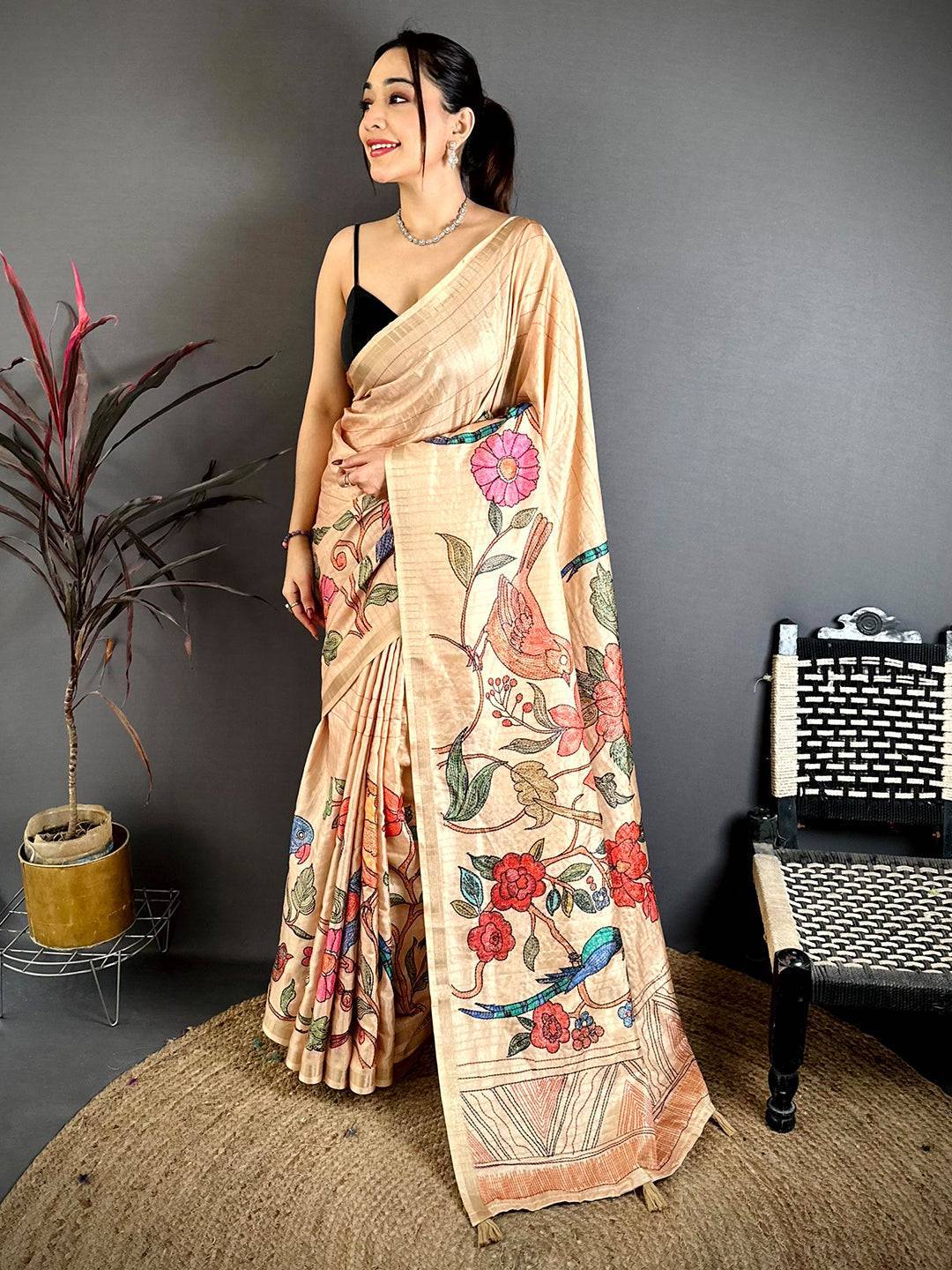 Royal Tussar Ghicha Katha Art Saree