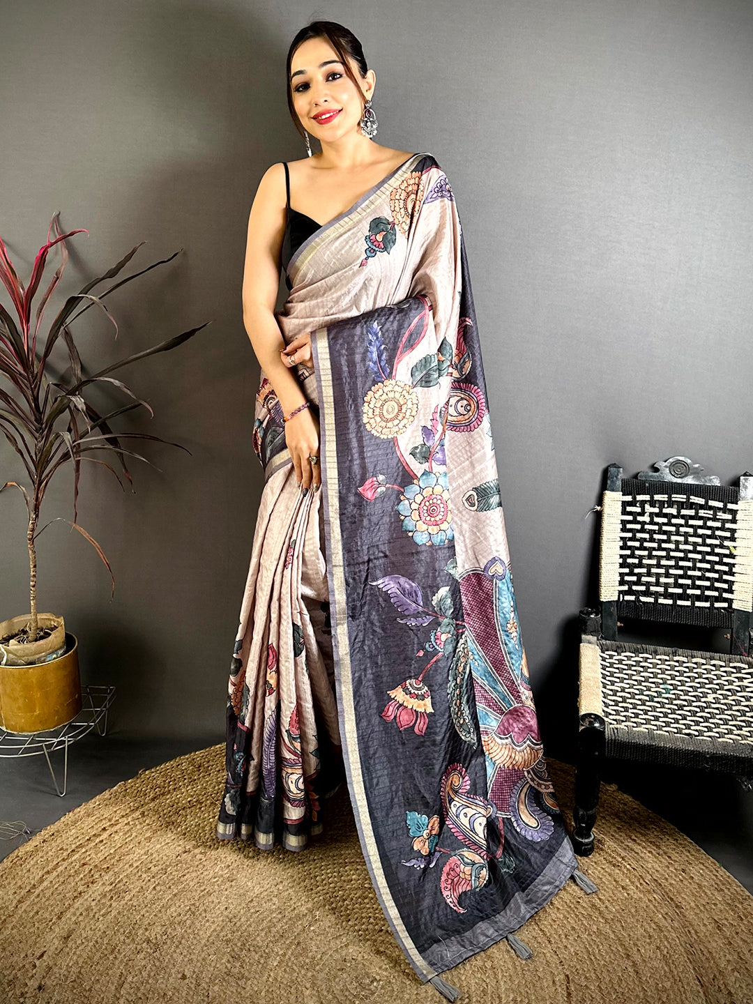 Majestic Soft Tussar Kalamkari Saree