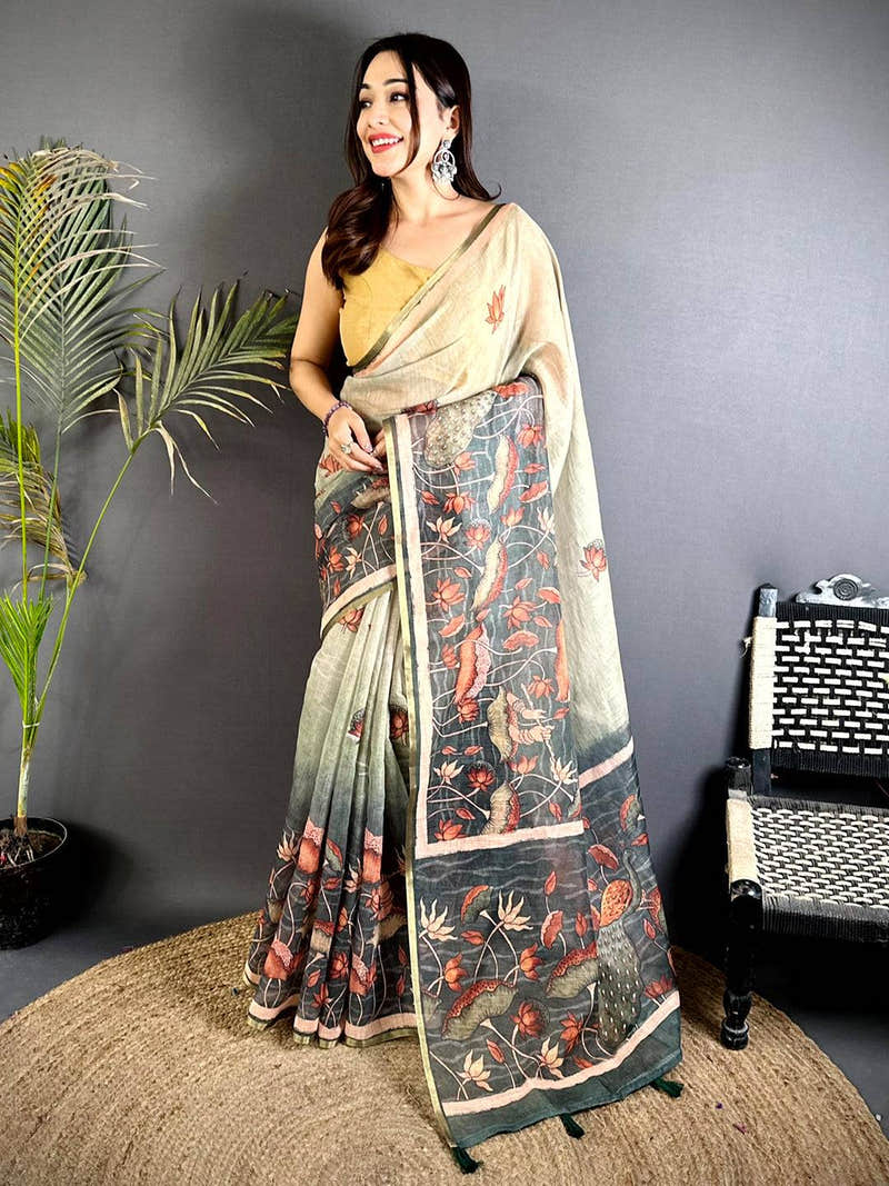 Royal Floral Linen Tissue Saree