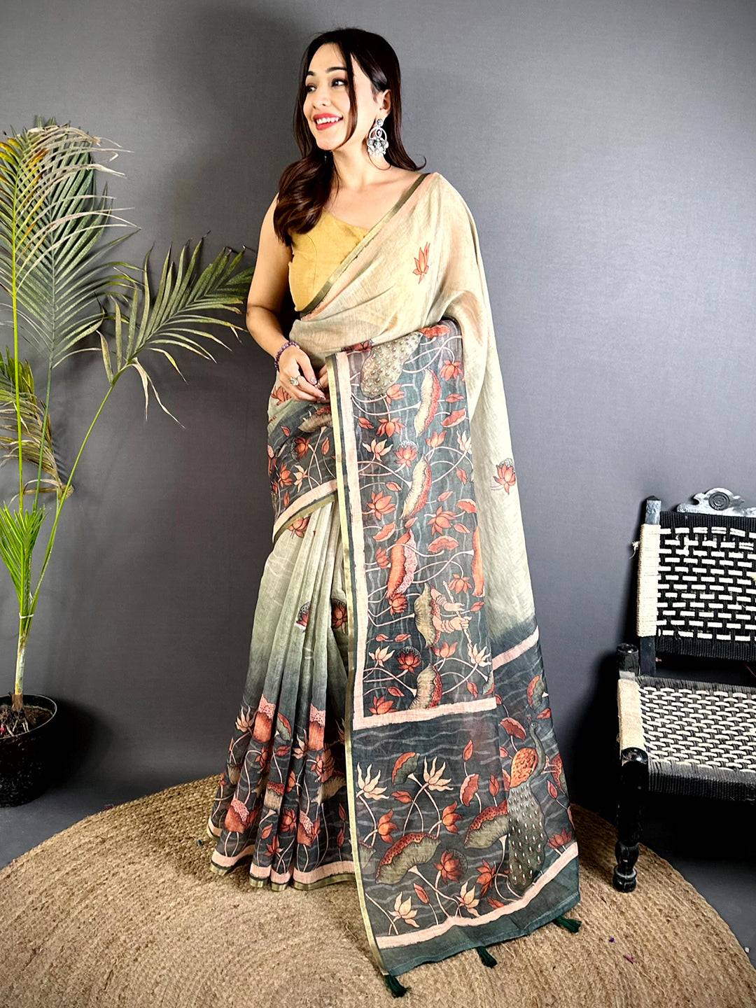 Royal Floral Linen Tissue Saree