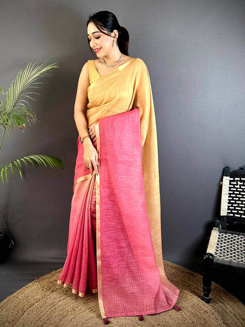 Artistic Self Chex Linen Zari Saree