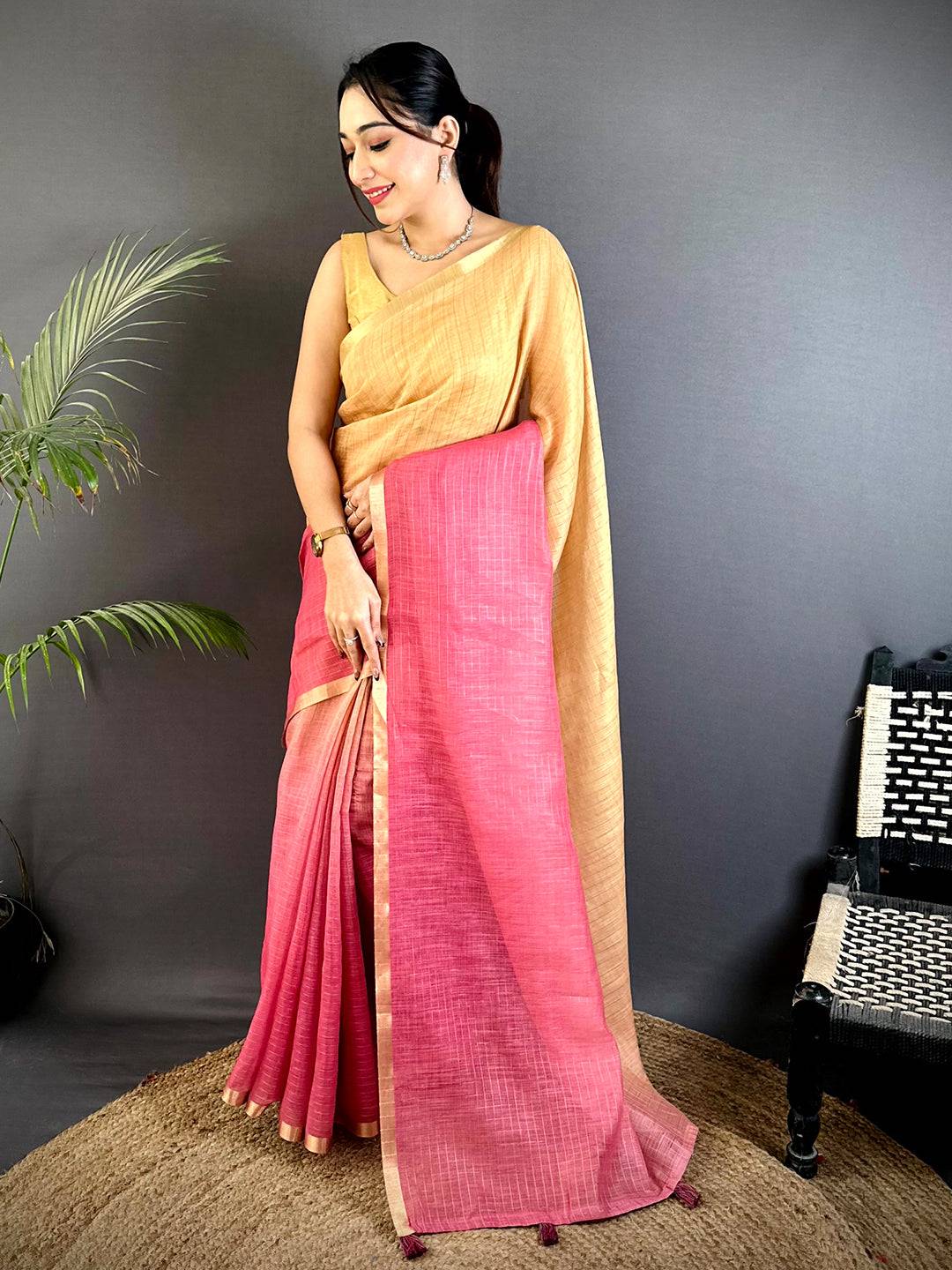 Artistic Self Chex Linen Zari Saree