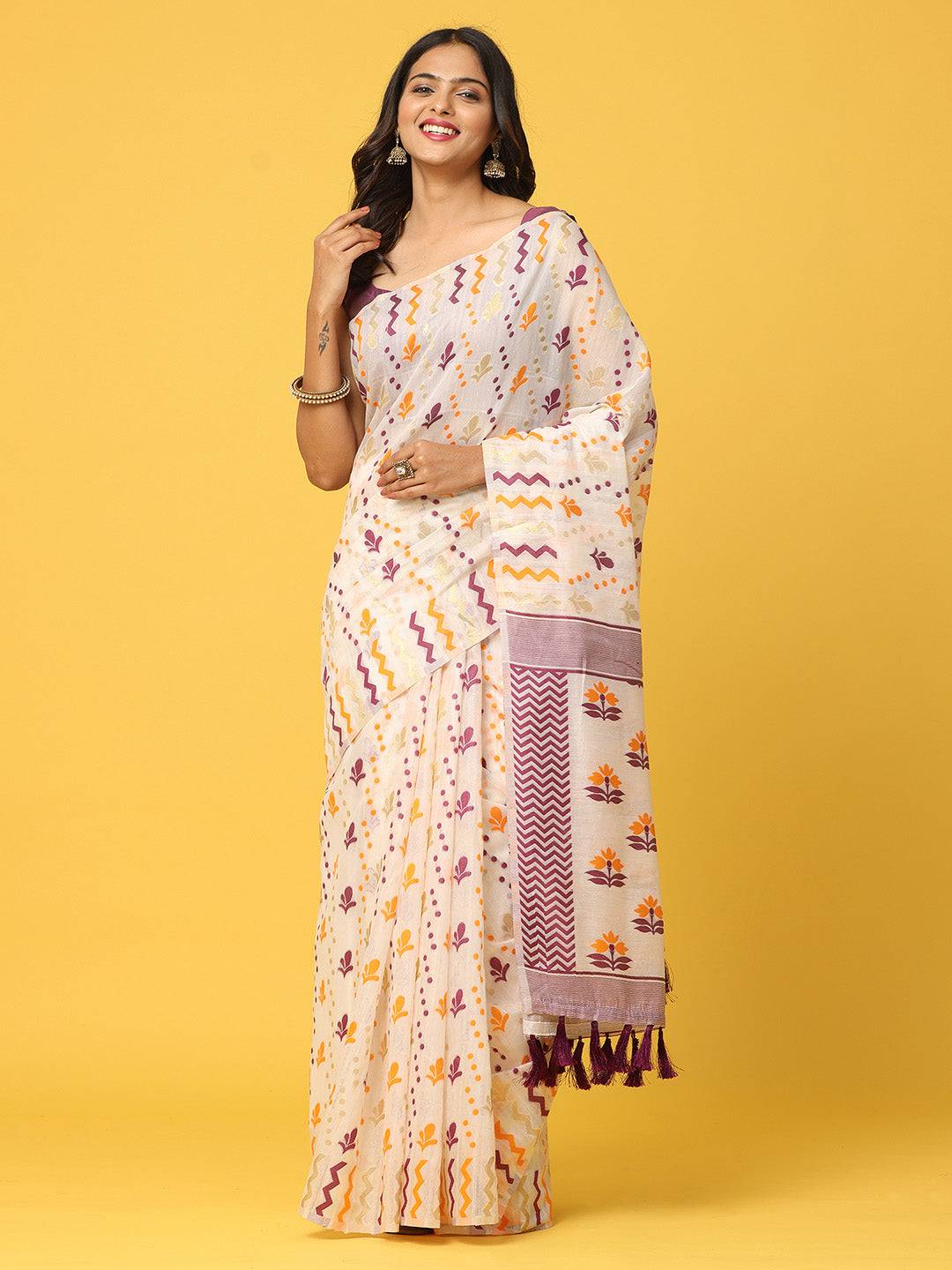 Dhakai Jamdani Cotton Silk Saree