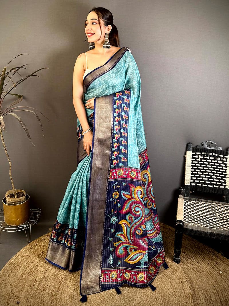 Royal Zari Katha Pattern Kalamkari Saree