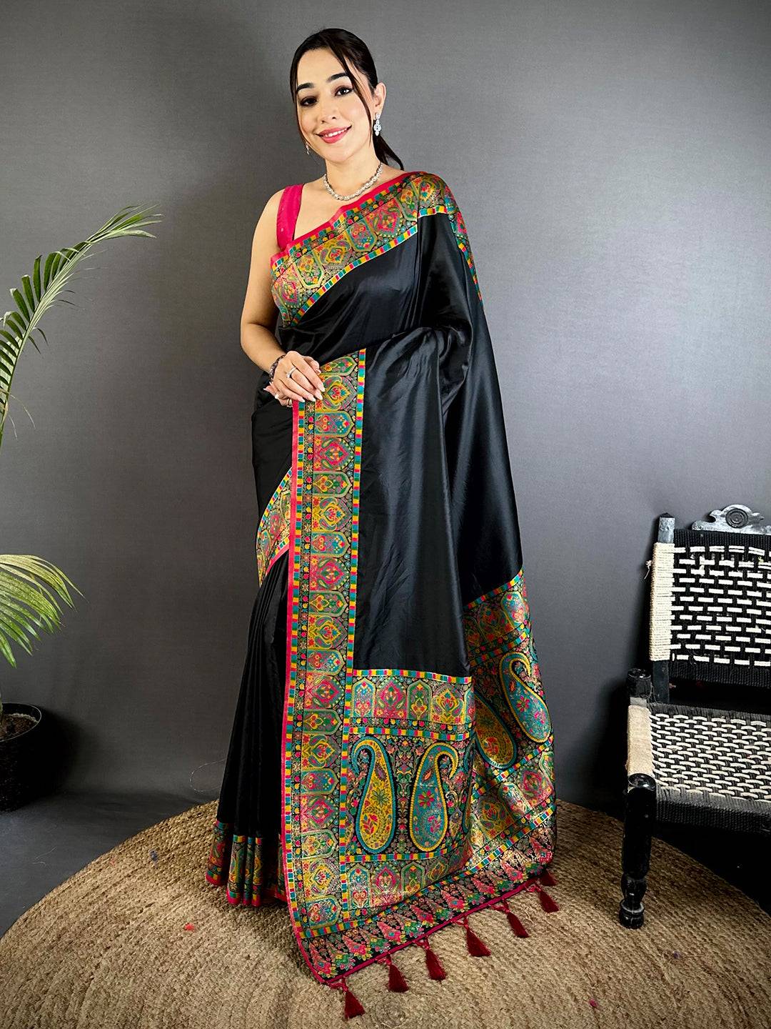 Opulent Minakari Pashmina Soft Silk Saree