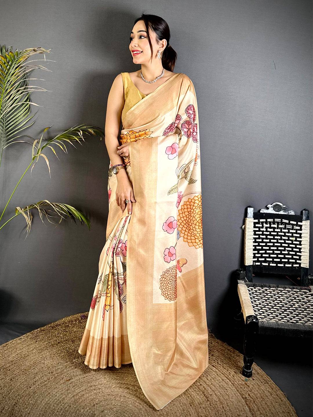 Ethereal Tussar Silk Gadwal Border Saree