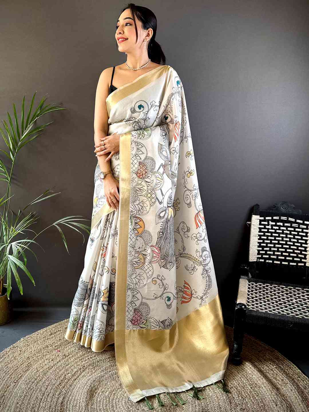 Artistic Pen Kalamkari Soft Tissue Silk Saree