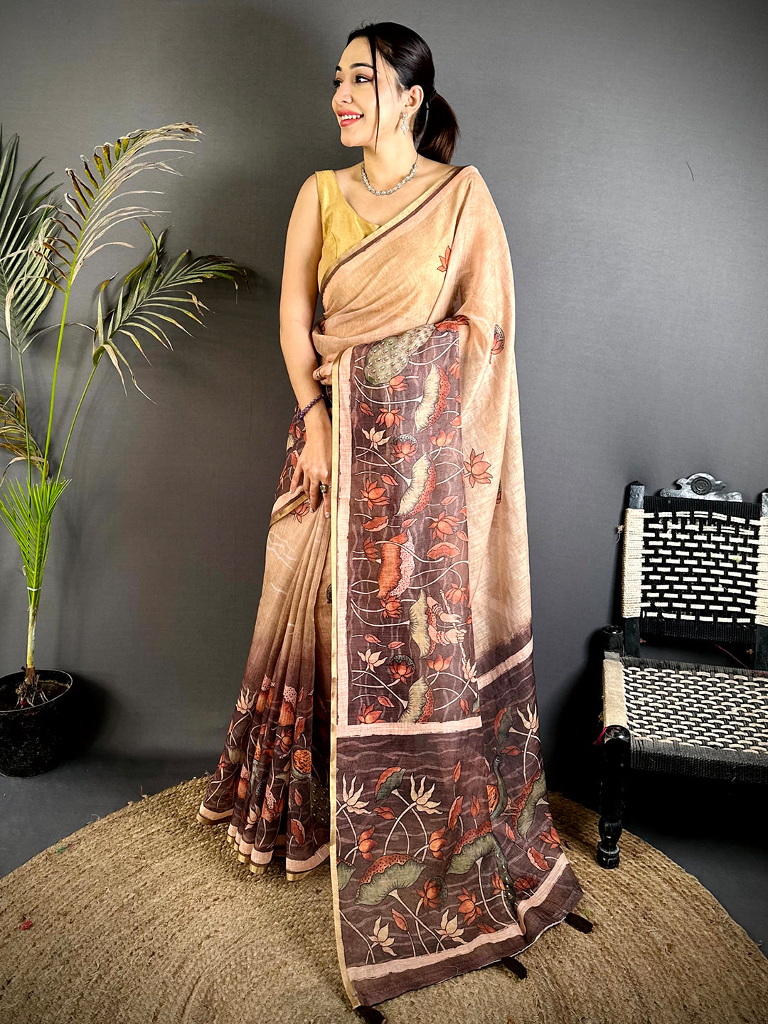 Ethereal Floral Linen Tissue Saree