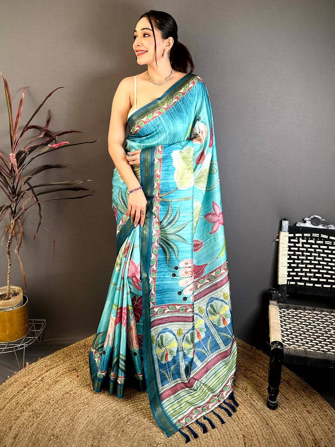 Classic Rudraksh Border Floral Silk Saree