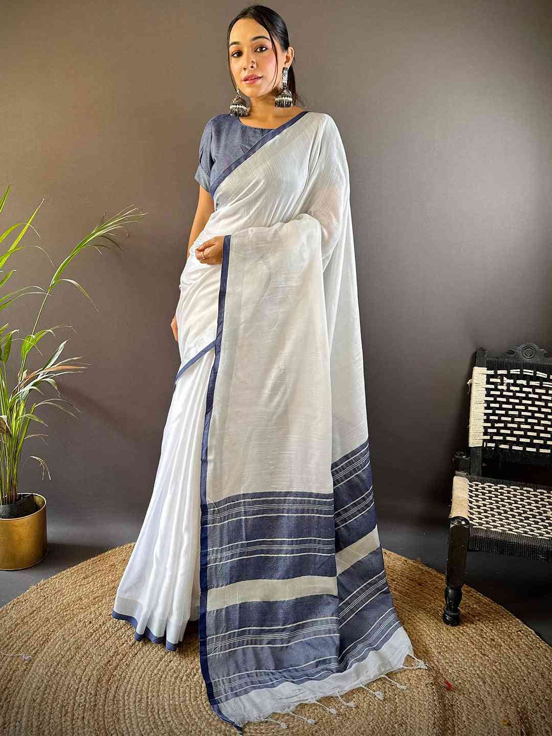 Beautiful Bhagalpuri Solid Print Cotton Saree
